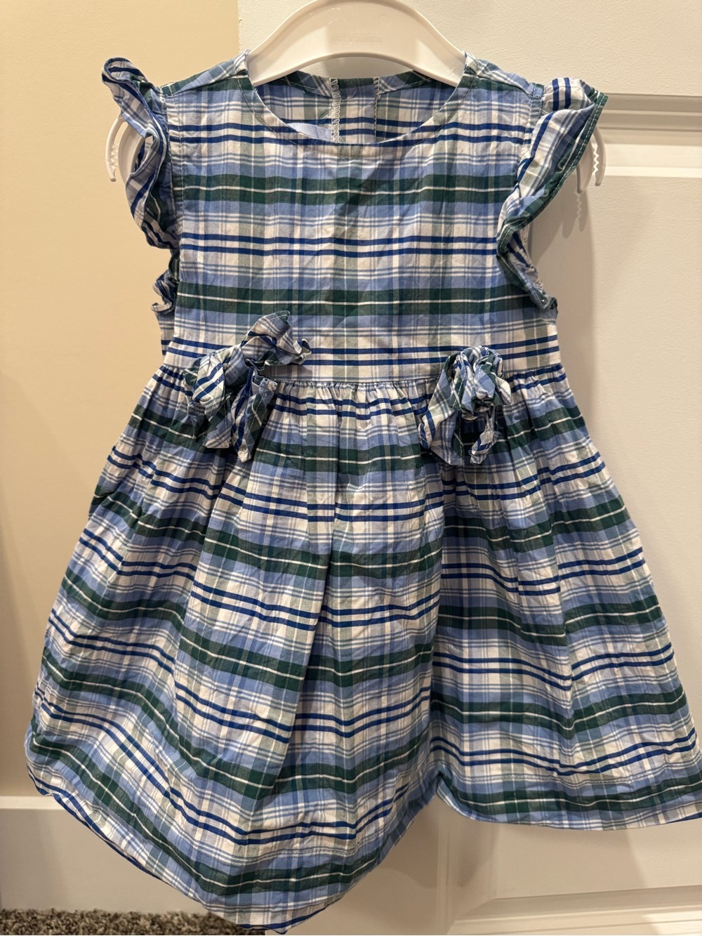 bella bliss Blue and Green Plaid Cotton Dress with Waist Bows